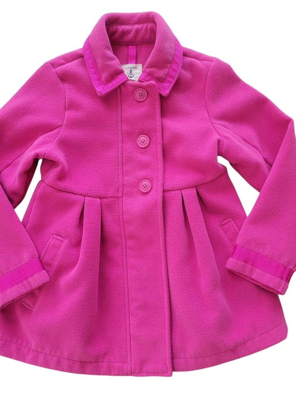 Lands' End Girls Pink Brushed Flannel Dress Coat A-Line Button Front Size L 6X